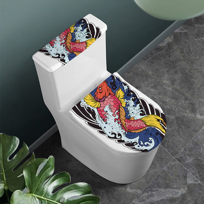 Japanese Koi Carp Tattoo Print Toilet Lid And Tank Cover Set