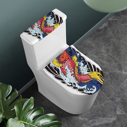 Japanese Koi Carp Tattoo Print Toilet Lid And Tank Cover Set