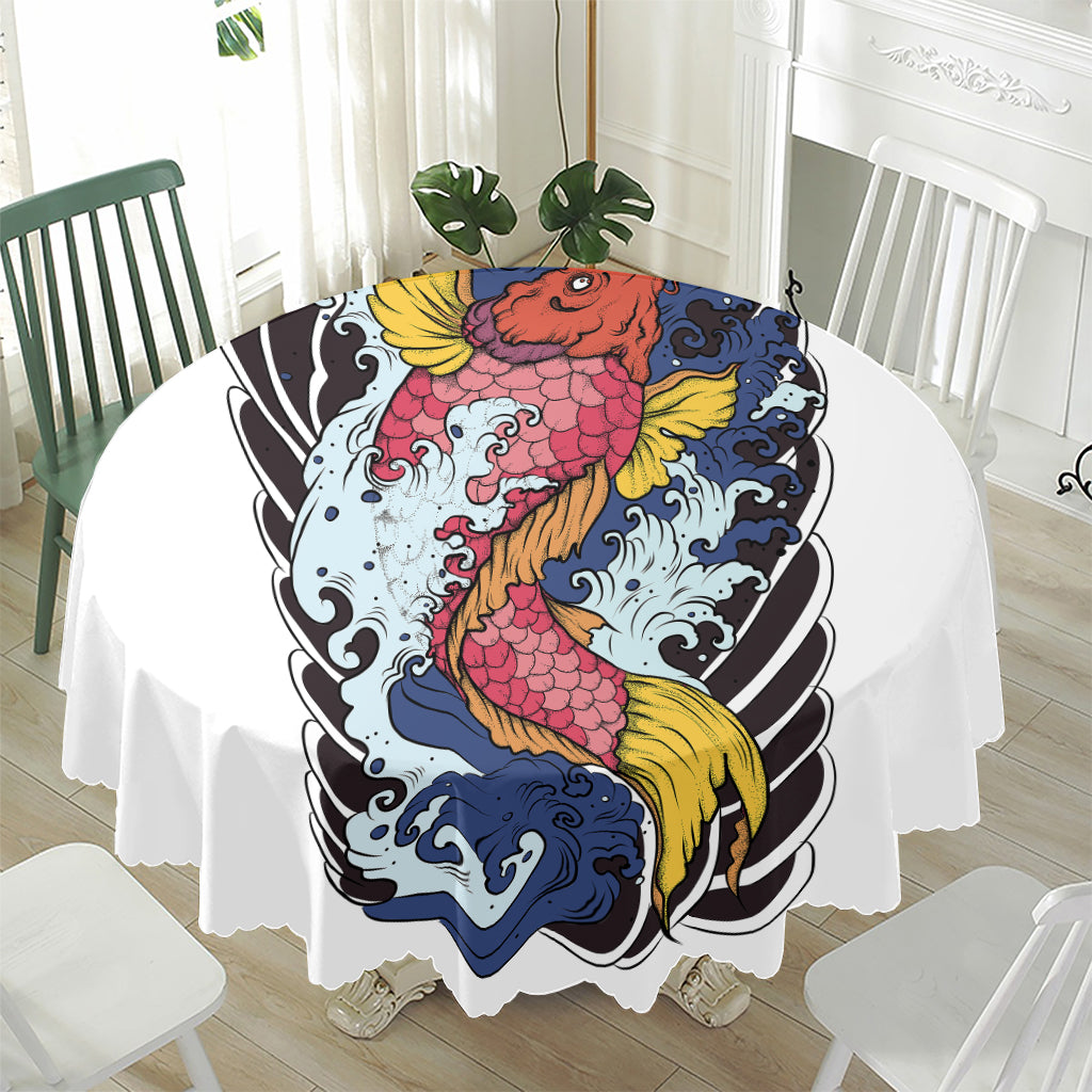 Japanese Koi Carp Tattoo Print Waterproof Round Tablecloth