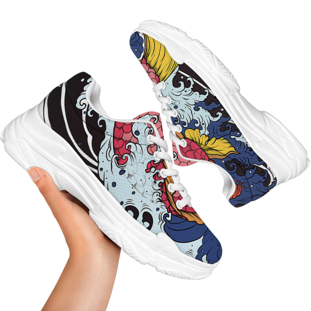Japanese Koi Carp Tattoo Print White Chunky Shoes