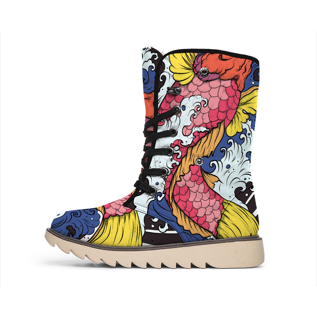 Japanese Koi Carp Tattoo Print Winter Boots