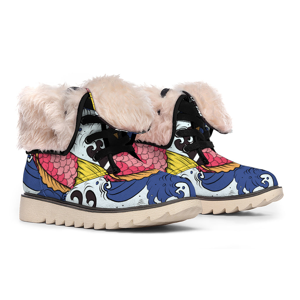 Japanese Koi Carp Tattoo Print Winter Boots