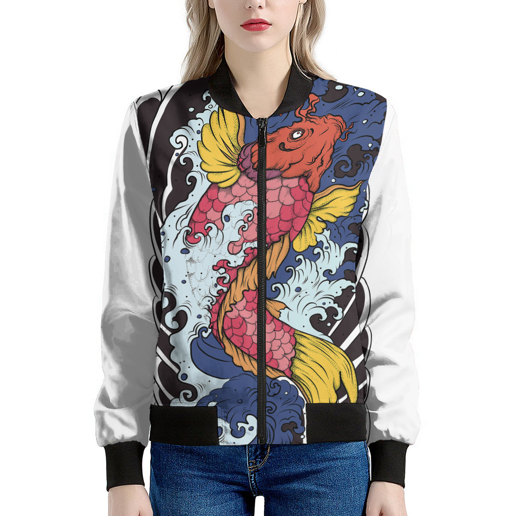 Japanese Koi Carp Tattoo Print Women's Bomber Jacket