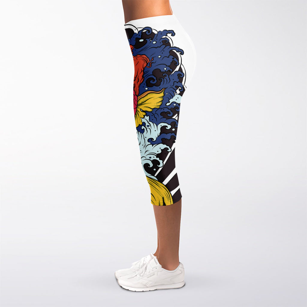 Japanese Koi Carp Tattoo Print Women's Capri Leggings