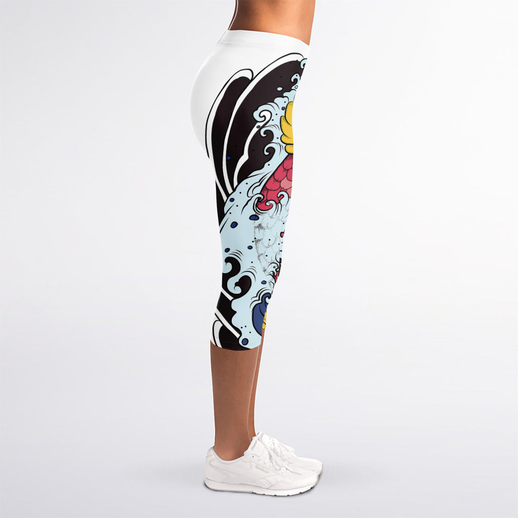 Japanese Koi Carp Tattoo Print Women's Capri Leggings