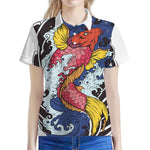 Japanese Koi Carp Tattoo Print Women's Polo Shirt