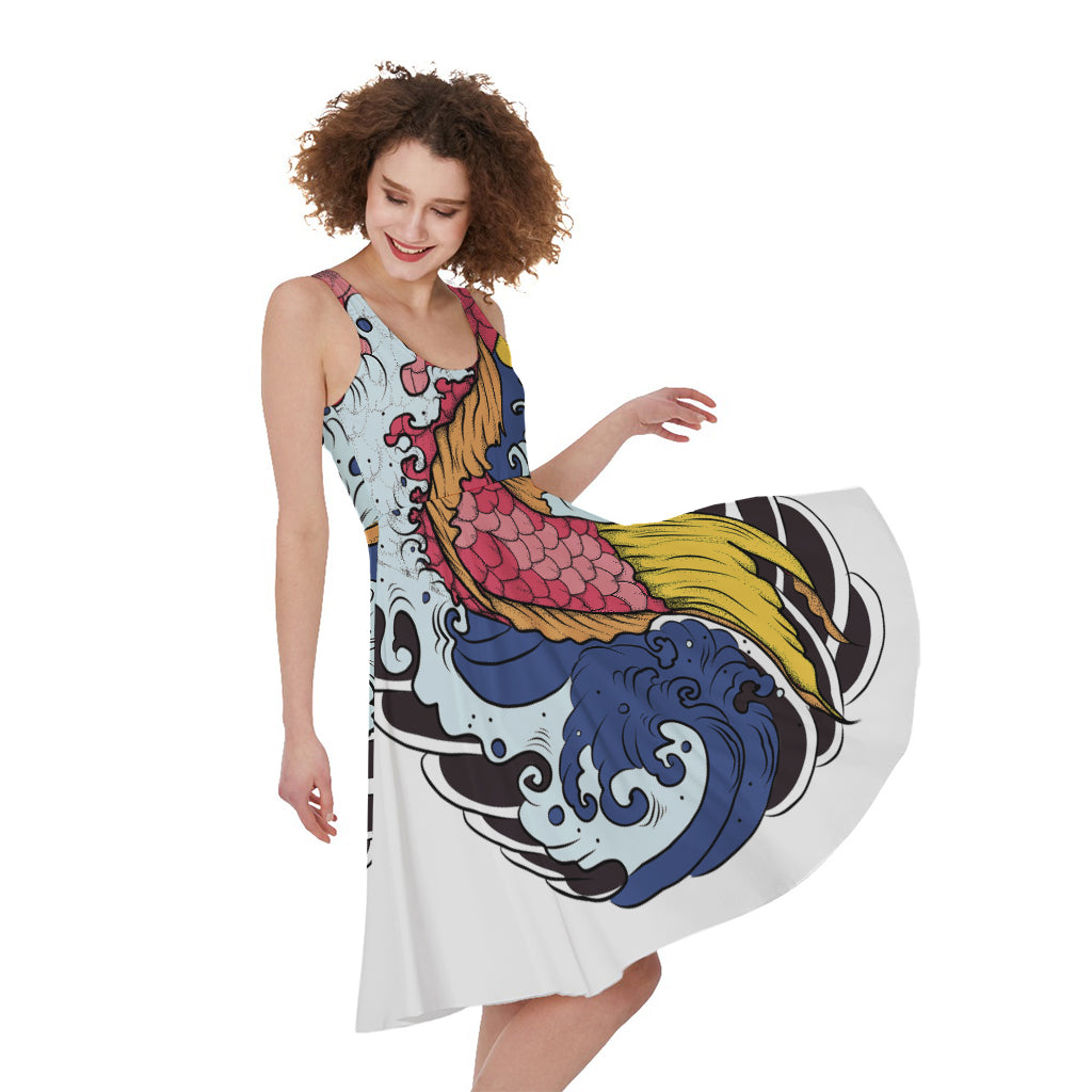 Japanese Koi Carp Tattoo Print Women's Sleeveless Dress