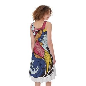 Japanese Koi Carp Tattoo Print Women's Sleeveless Dress