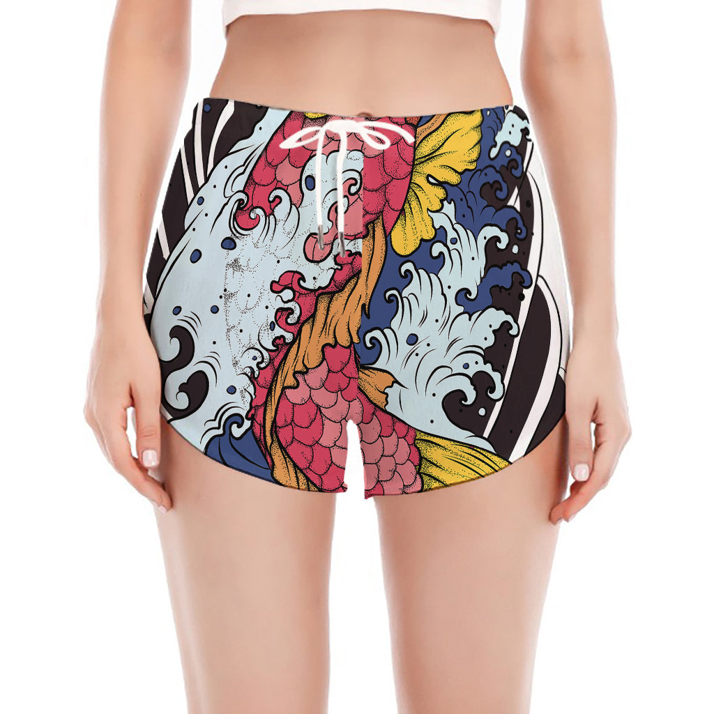 Japanese Koi Carp Tattoo Print Women's Split Running Shorts