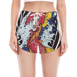 Japanese Koi Carp Tattoo Print Women's Split Running Shorts