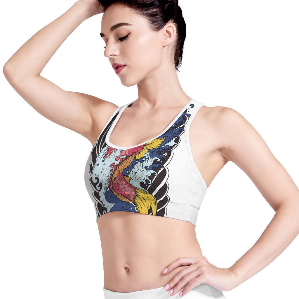 Japanese Koi Carp Tattoo Print Women's Sports Bra