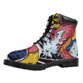 Japanese Koi Carp Tattoo Print Padded Collar Lace Up Boots