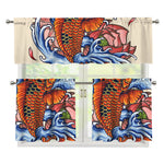 Japanese Koi Fish Tattoo Print 3 Piece Kitchen Curtains