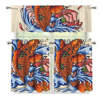 Japanese Koi Fish Tattoo Print 3 Piece Kitchen Curtains