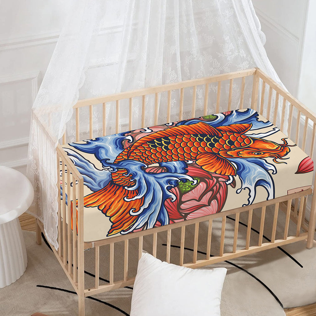 Japanese Koi Fish Tattoo Print Baby Crib Sheet