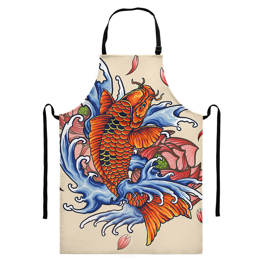 Japanese Koi Fish Tattoo Print Bib Apron With Pocket
