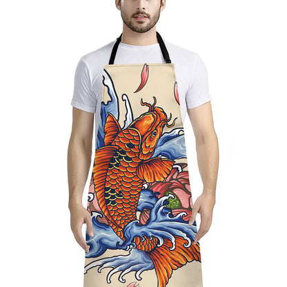 Japanese Koi Fish Tattoo Print Bib Apron With Pocket