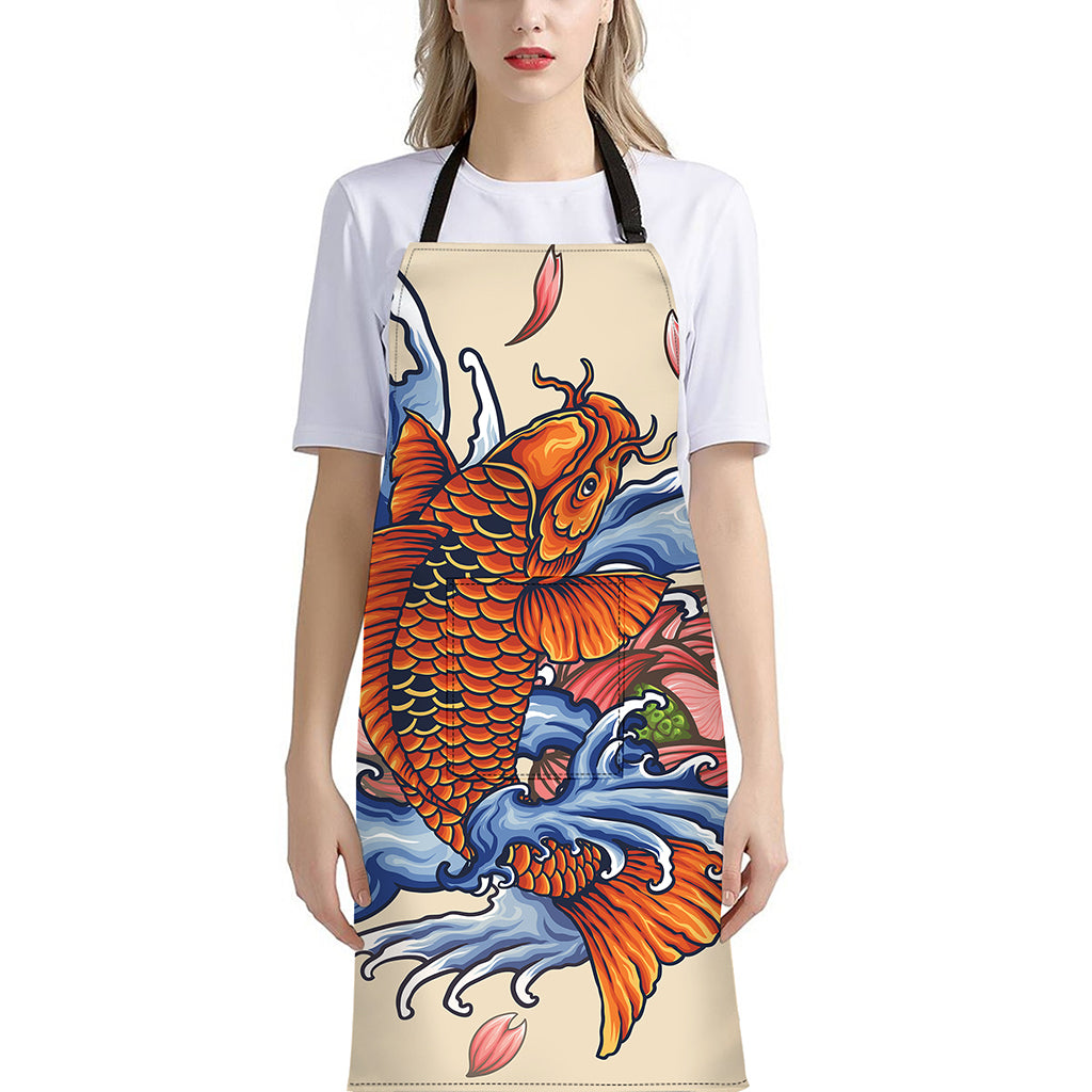 Japanese Koi Fish Tattoo Print Bib Apron With Pocket