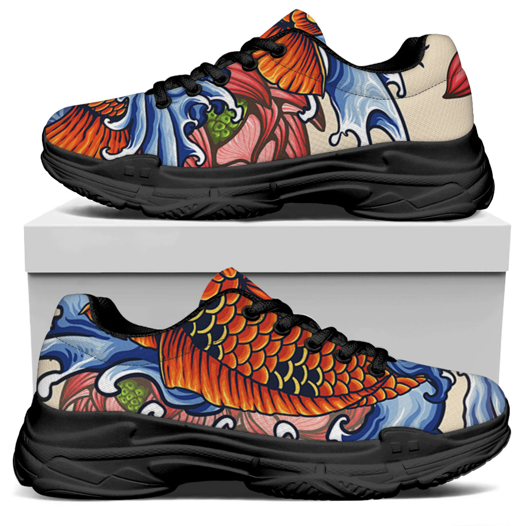 Japanese Koi Fish Tattoo Print Black Chunky Shoes