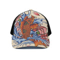 Japanese Koi Fish Tattoo Print Black Mesh Trucker Hat