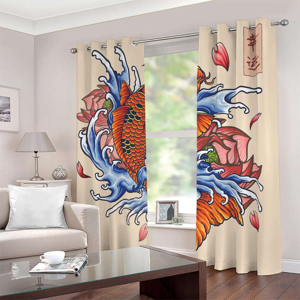 Japanese Koi Fish Tattoo Print Blackout Grommet Curtains