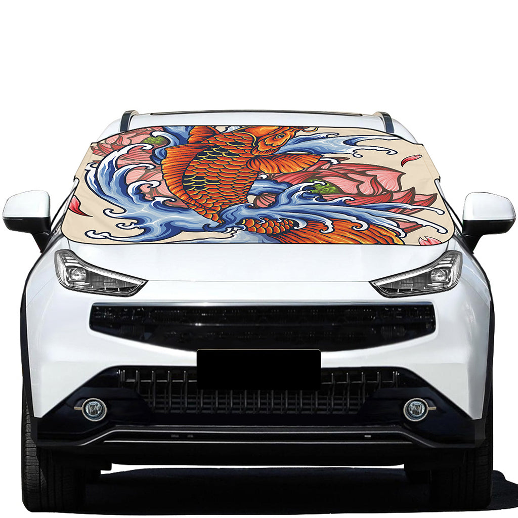 Japanese Koi Fish Tattoo Print Car Windshield Snow Cover