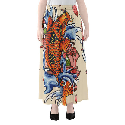 Japanese Koi Fish Tattoo Print Chiffon Maxi Skirt