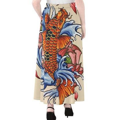 Japanese Koi Fish Tattoo Print Chiffon Maxi Skirt