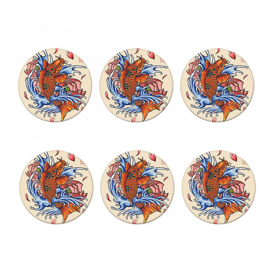 Japanese Koi Fish Tattoo Print Coaster Set