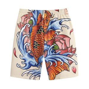 Japanese Koi Fish Tattoo Print Cotton Shorts