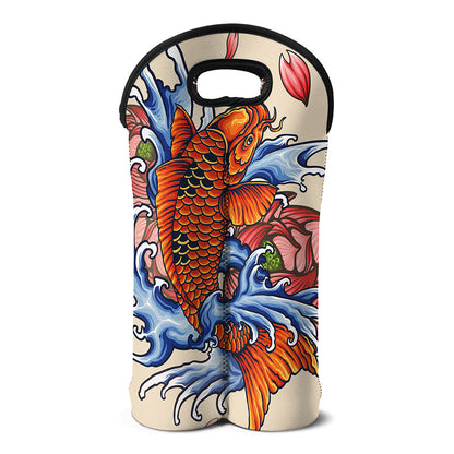 Japanese Koi Fish Tattoo Print Double Neoprene Wine Tote