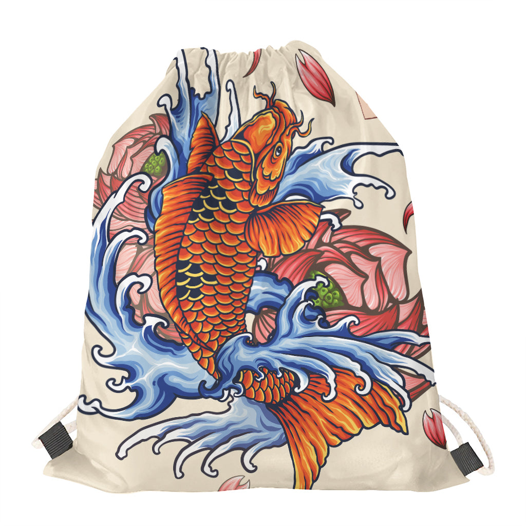 Japanese Koi Fish Tattoo Print Drawstring Bag