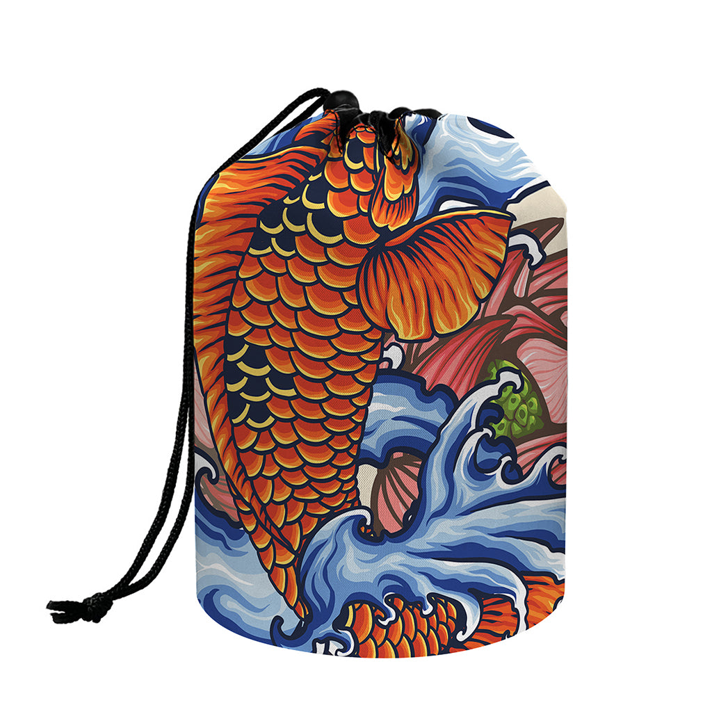 Japanese Koi Fish Tattoo Print Drawstring Makeup Bag