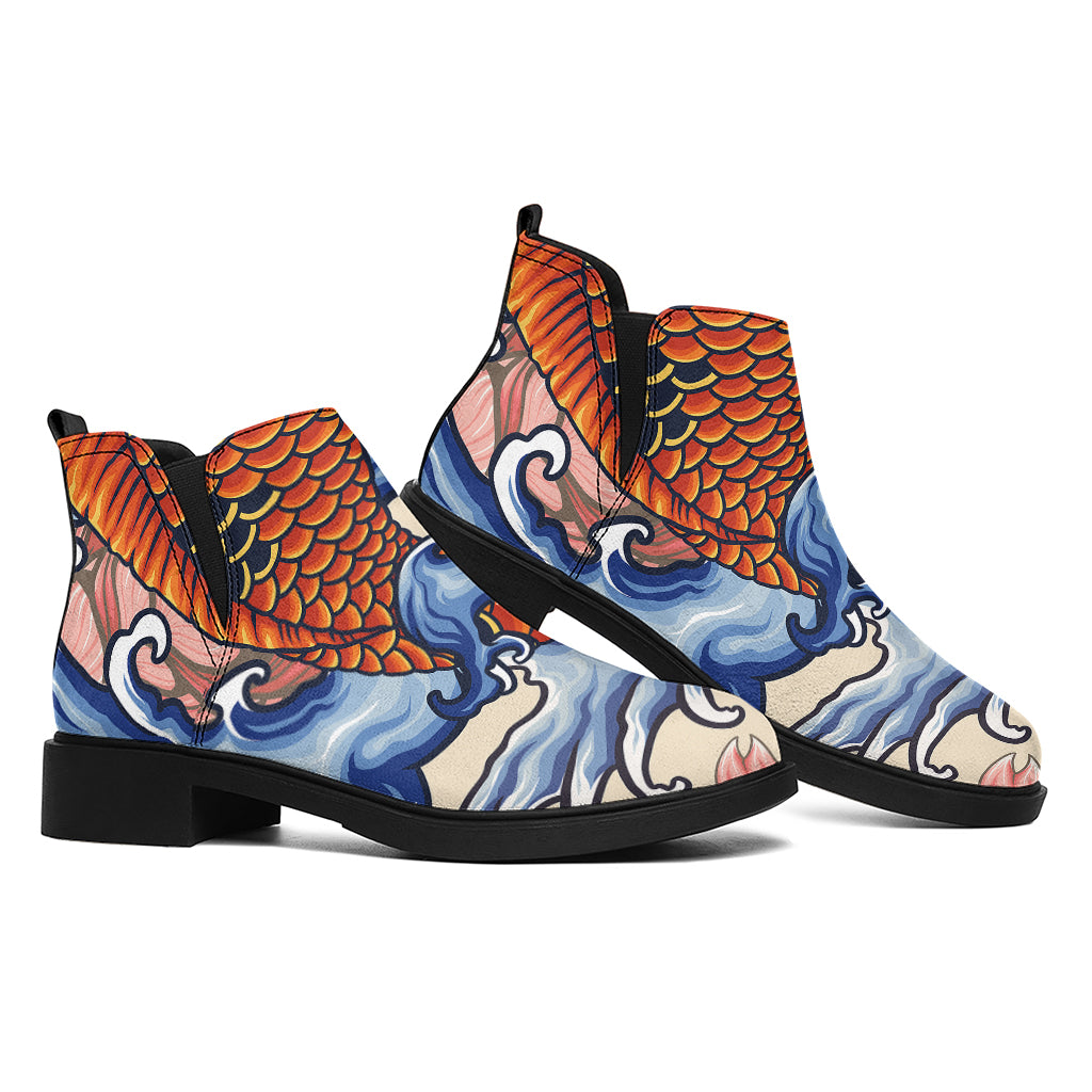 Japanese Koi Fish Tattoo Print Flat Ankle Boots