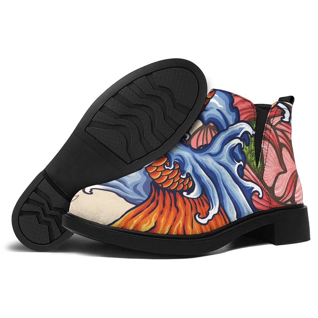 Japanese Koi Fish Tattoo Print Flat Ankle Boots