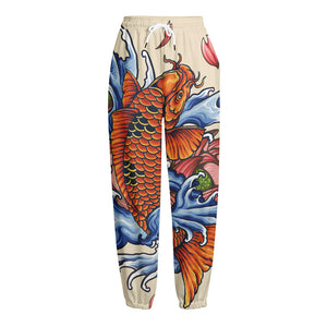 Japanese Koi Fish Tattoo Print Fleece Lined Knit Pants