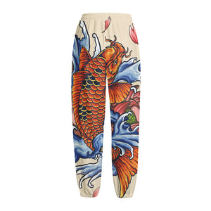 Japanese Koi Fish Tattoo Print Fleece Lined Knit Pants