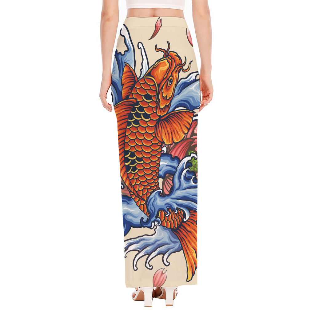 Japanese Koi Fish Tattoo Print High Slit Maxi Skirt