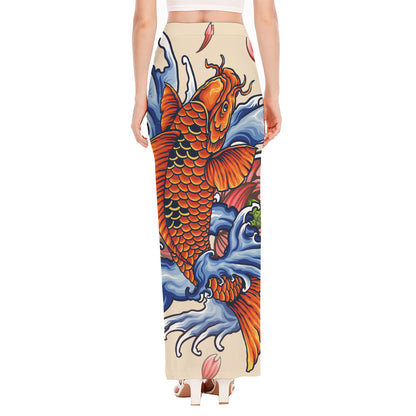Japanese Koi Fish Tattoo Print High Slit Maxi Skirt
