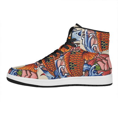Japanese Koi Fish Tattoo Print High Top Leather Sneakers