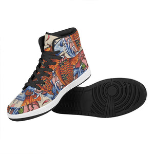 Japanese Koi Fish Tattoo Print High Top Leather Sneakers