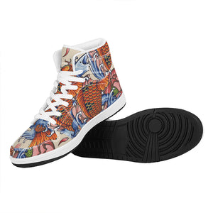 Japanese Koi Fish Tattoo Print High Top Leather Sneakers