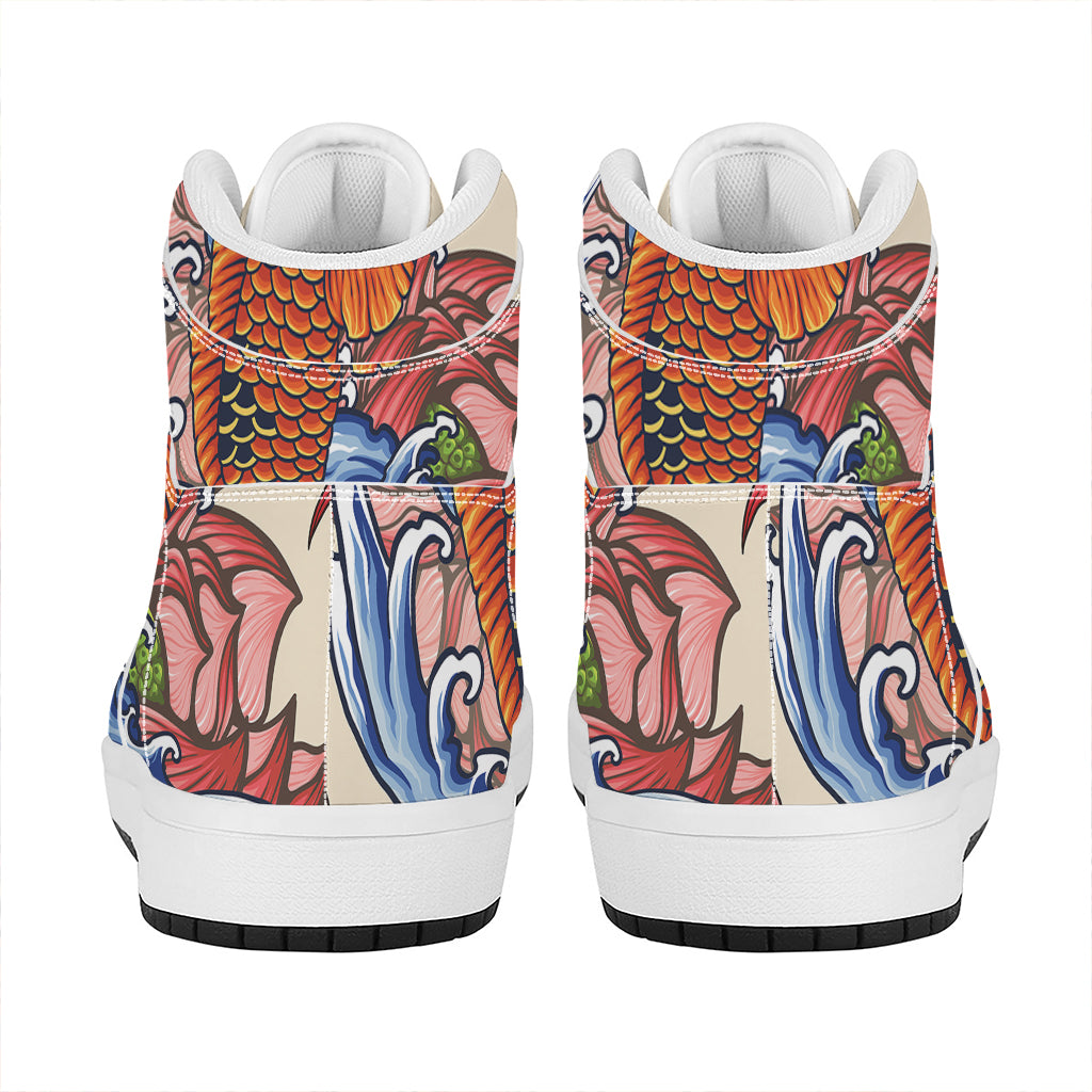 Japanese Koi Fish Tattoo Print High Top Leather Sneakers