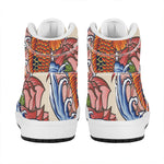 Japanese Koi Fish Tattoo Print High Top Leather Sneakers