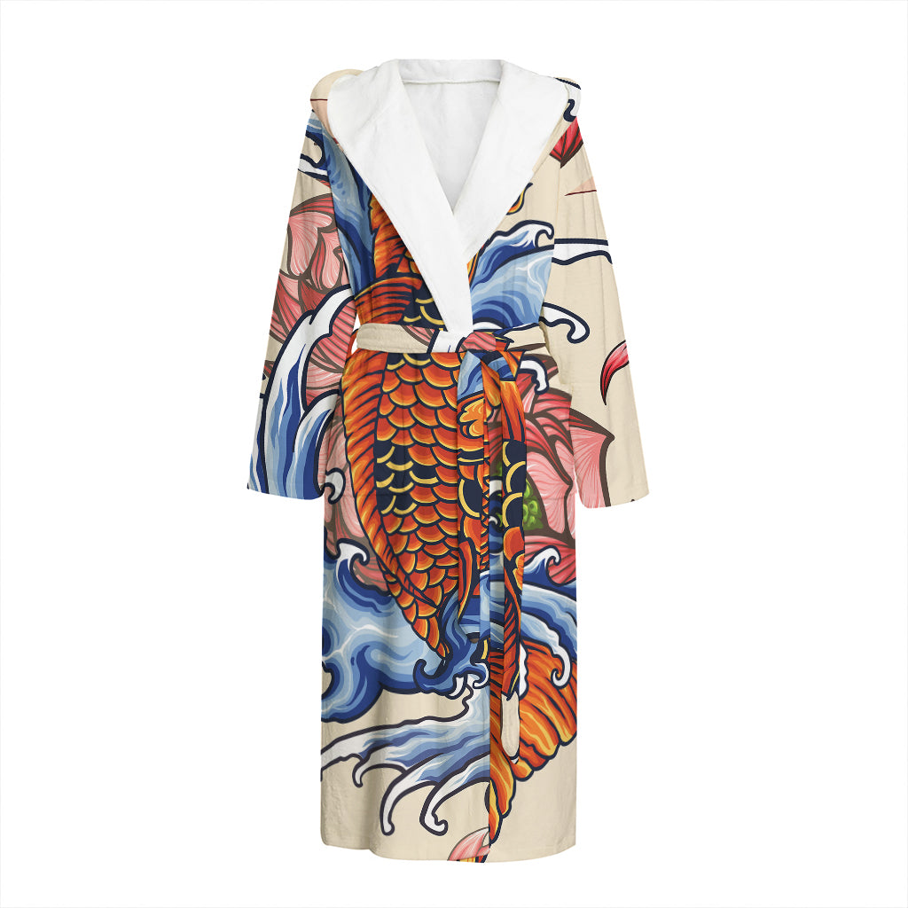 Japanese Koi Fish Tattoo Print Hooded Bathrobe