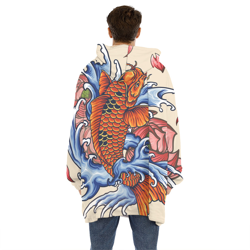 Japanese Koi Fish Tattoo Print Hoodie Blanket