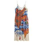 Japanese Koi Fish Tattoo Print Jersey Midi Cami Dress