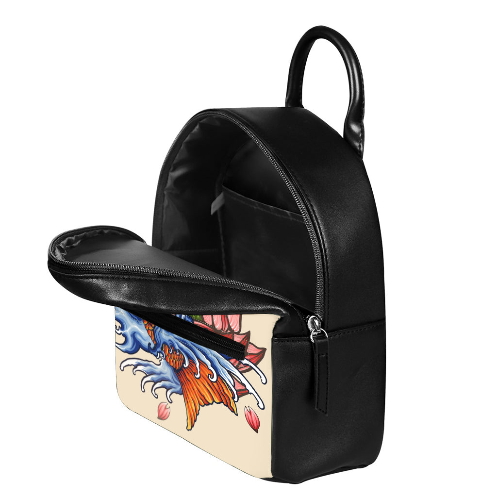 Japanese Koi Fish Tattoo Print Leather Backpack