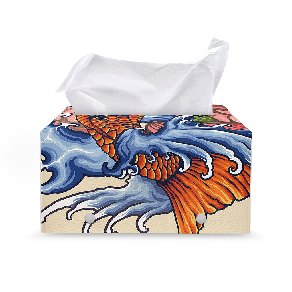 Japanese Koi Fish Tattoo Print Leather Tissue Box Cover