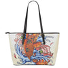 Japanese Koi Fish Tattoo Print Leather Tote Bag